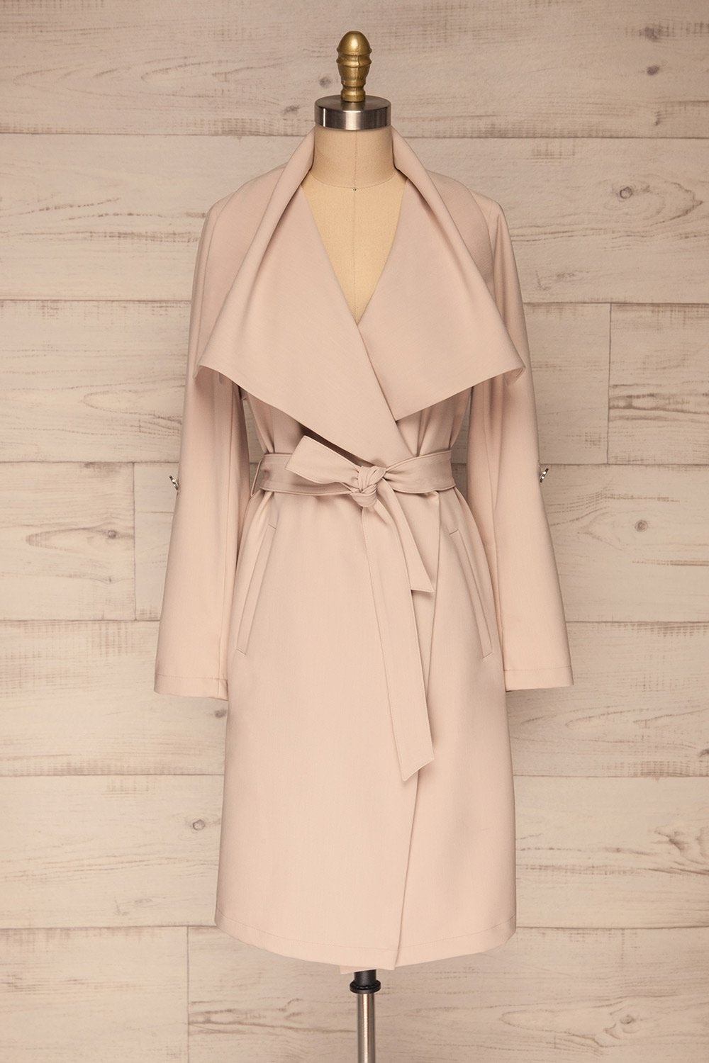 Faylinn Beige Cascade Draped Collar Coat | La petite garçonne