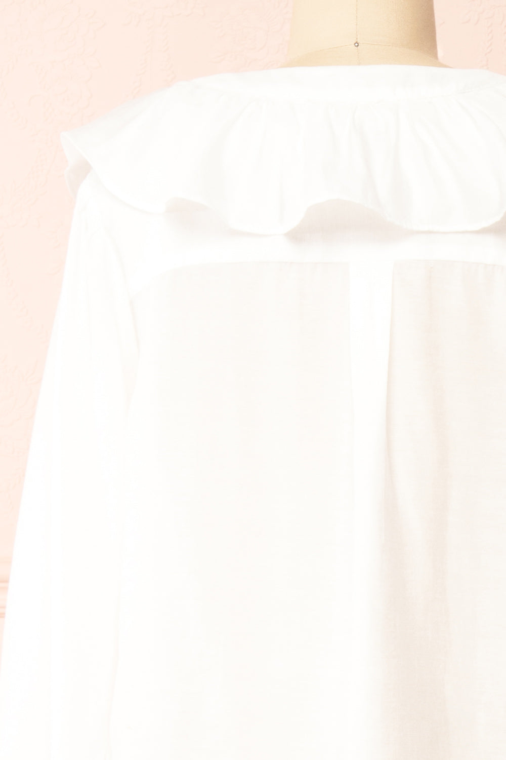 Felicie White Long Sleeve Blouse w/ Ruffle Collar | Boutique 1861 back close-up