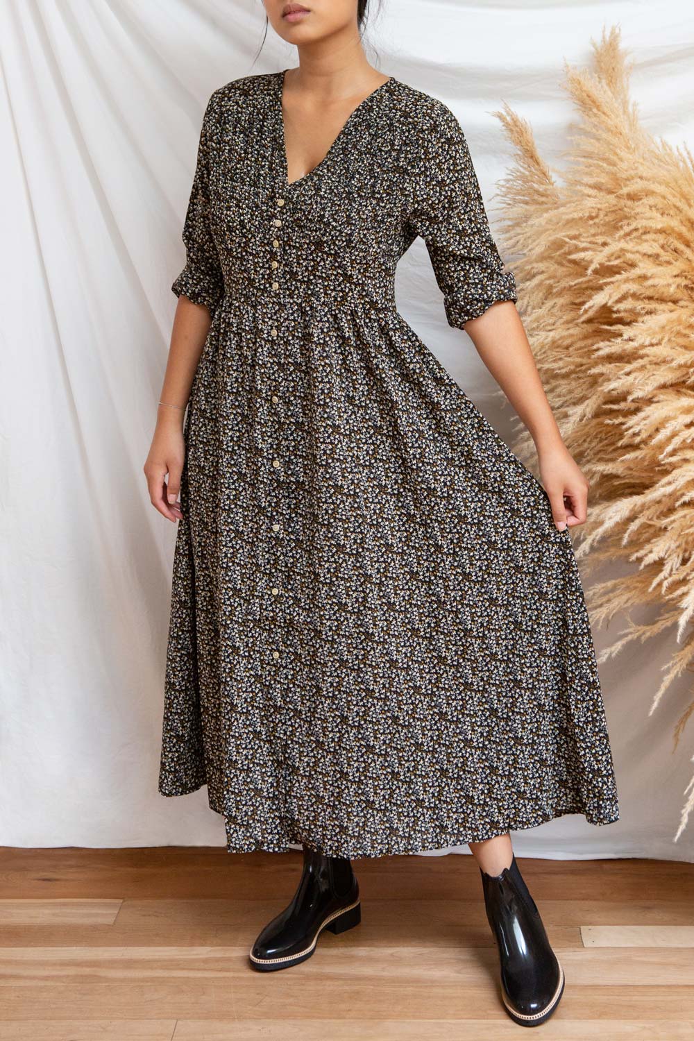 Fenella Black & White Button-Up Midi Dress | Boutique 1861 model