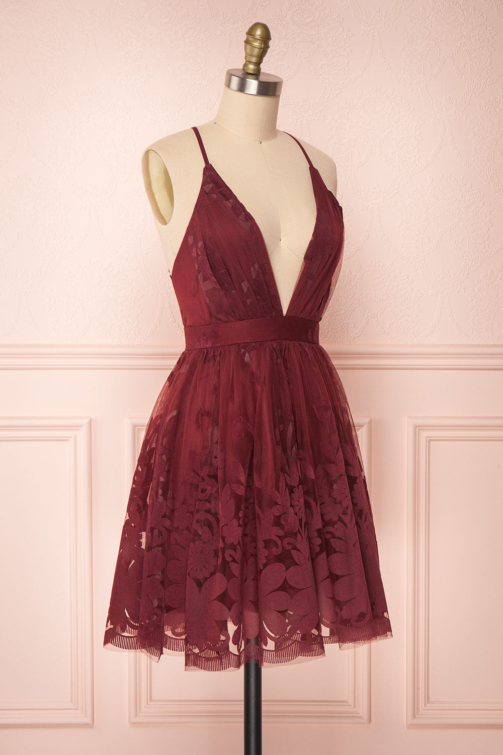 Filly Burgundy Velvet Pattern Short Party Dress | Boutique 1861