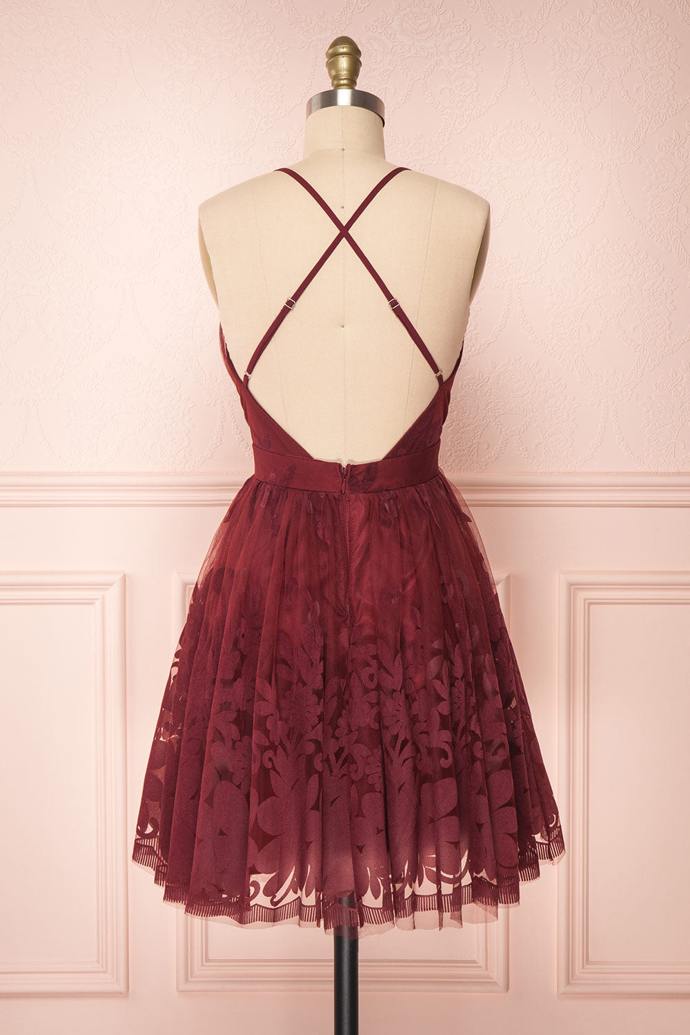 Filly Burgundy Velvet Pattern Short Party Dress | Boutique 1861