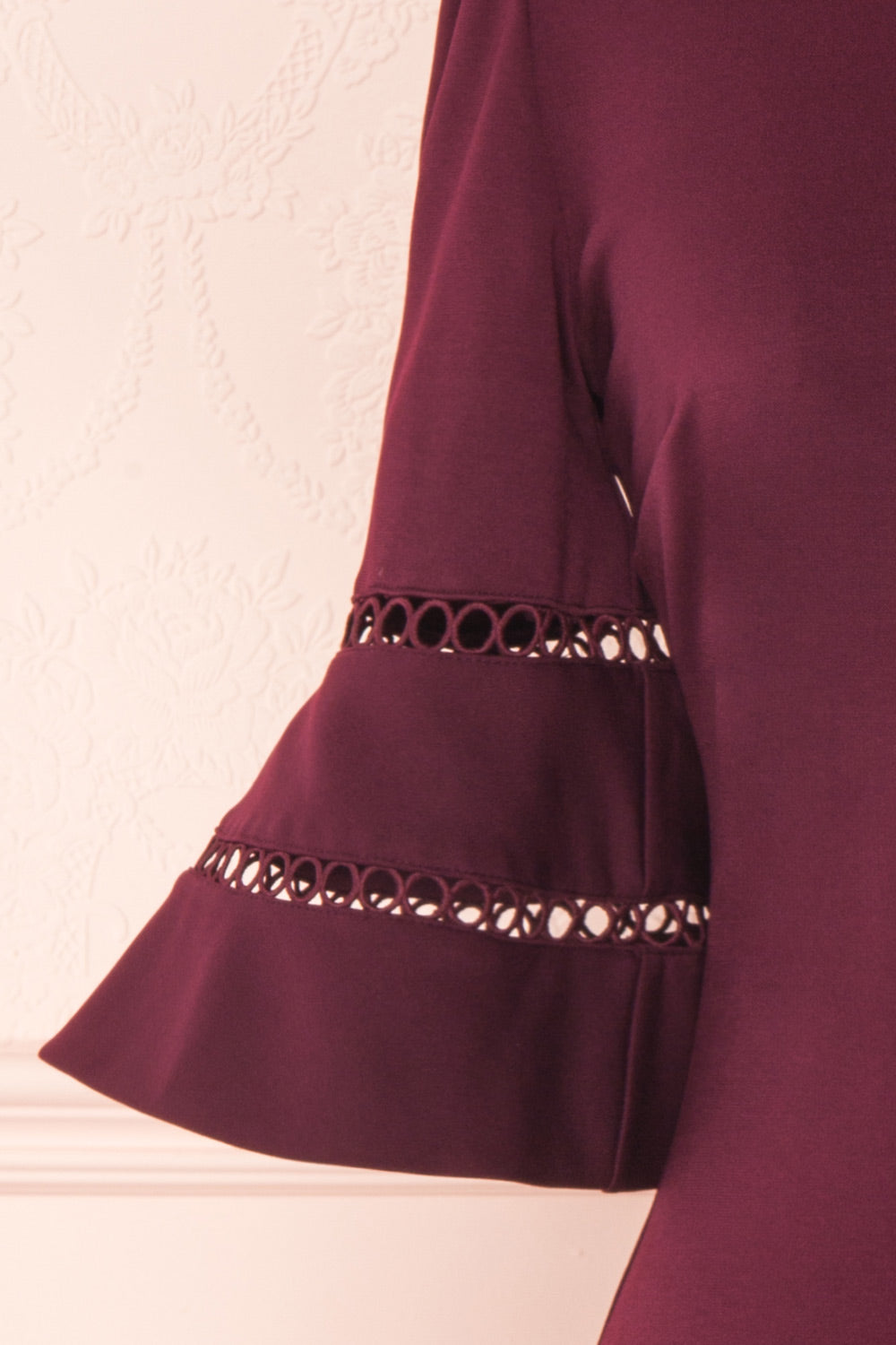 Filnio Burgundy Fitted Ted Baker Cocktail Dress | SLEEVE DETAIL | Boutique 1861