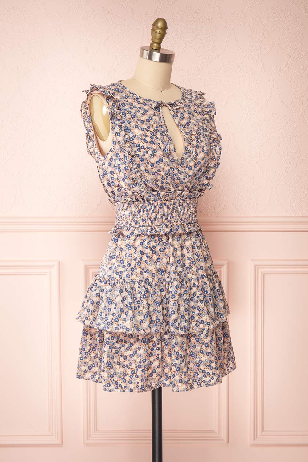 Florenza Short Pink Floral Ruffle Dress | Boutique 1861 side view