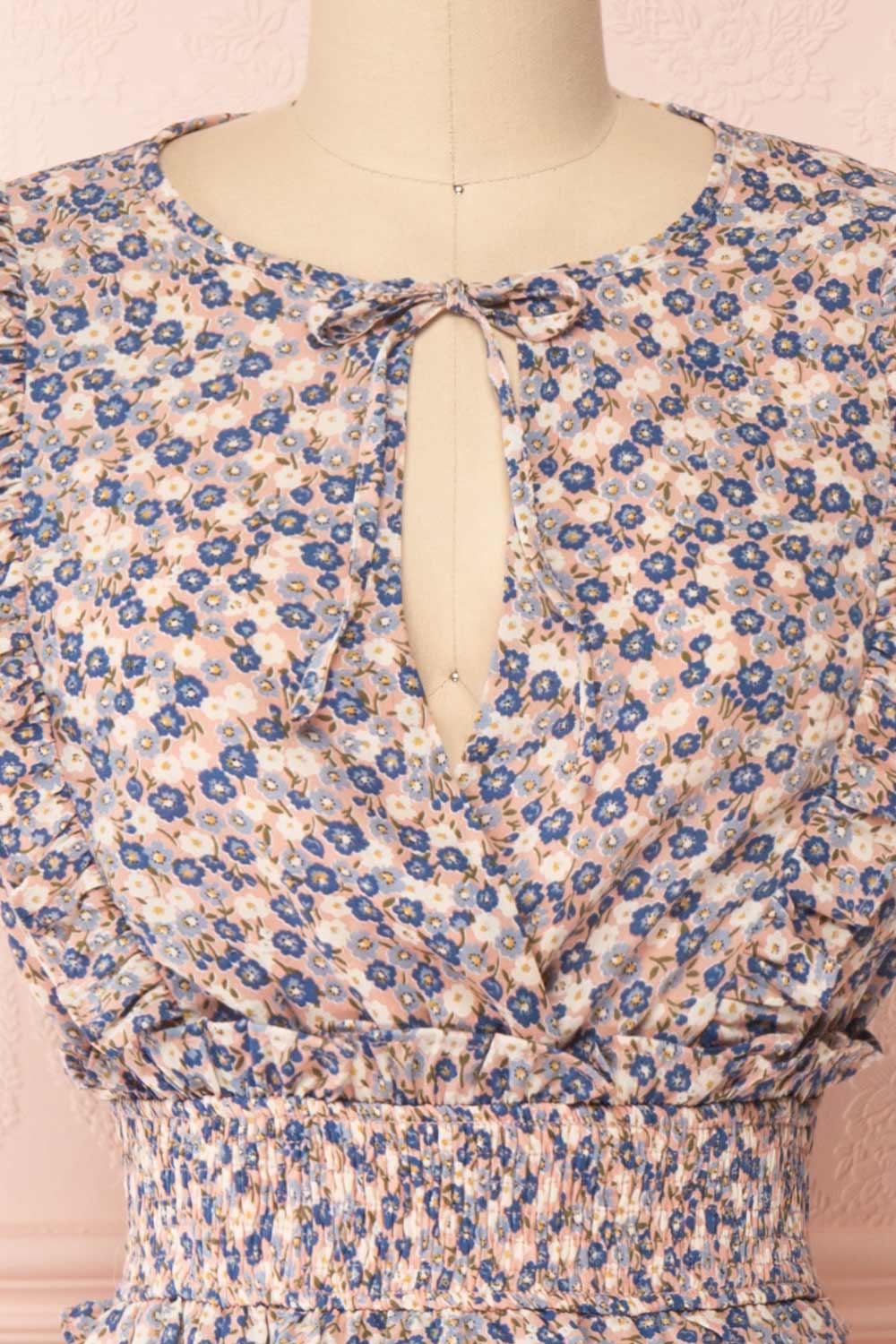 Florenza Short Pink Floral Ruffle Dress | Boutique 1861 front close-up