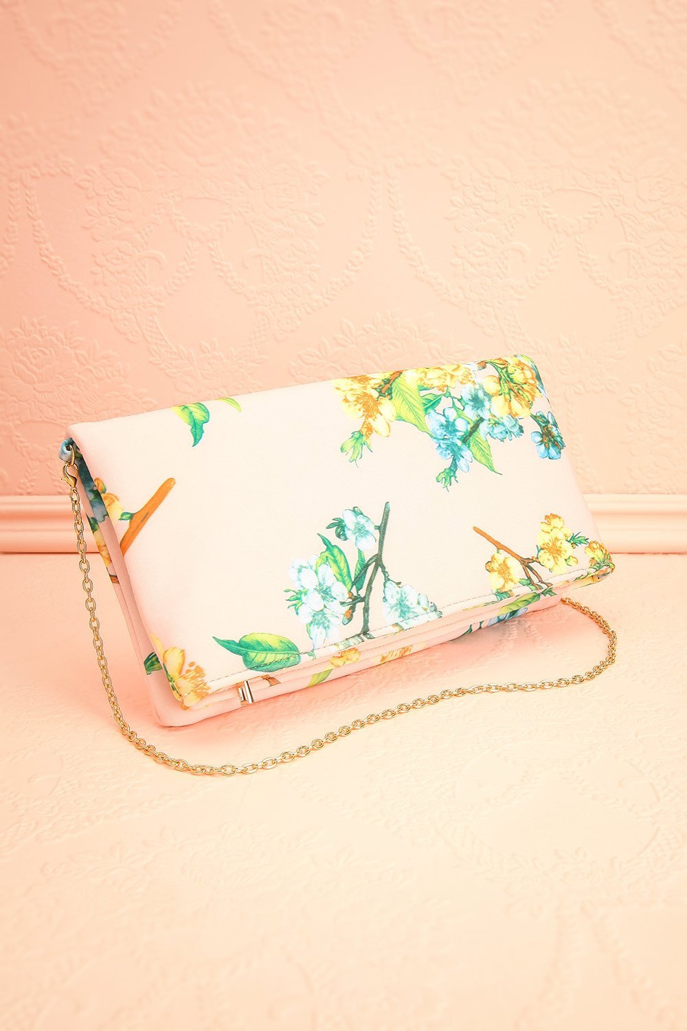 Folia | Pink Floral Patterned Folded Clutch Bag