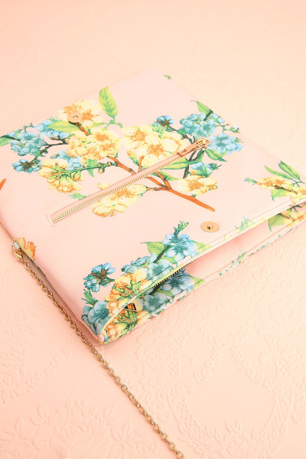 Folia | Pink Floral Patterned Folded Clutch Bag