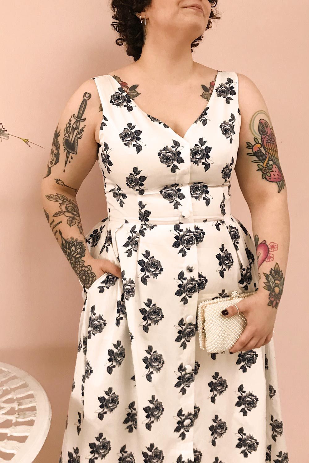 Folium White Floral Midi Summer Dress | Boutique 1861 on model