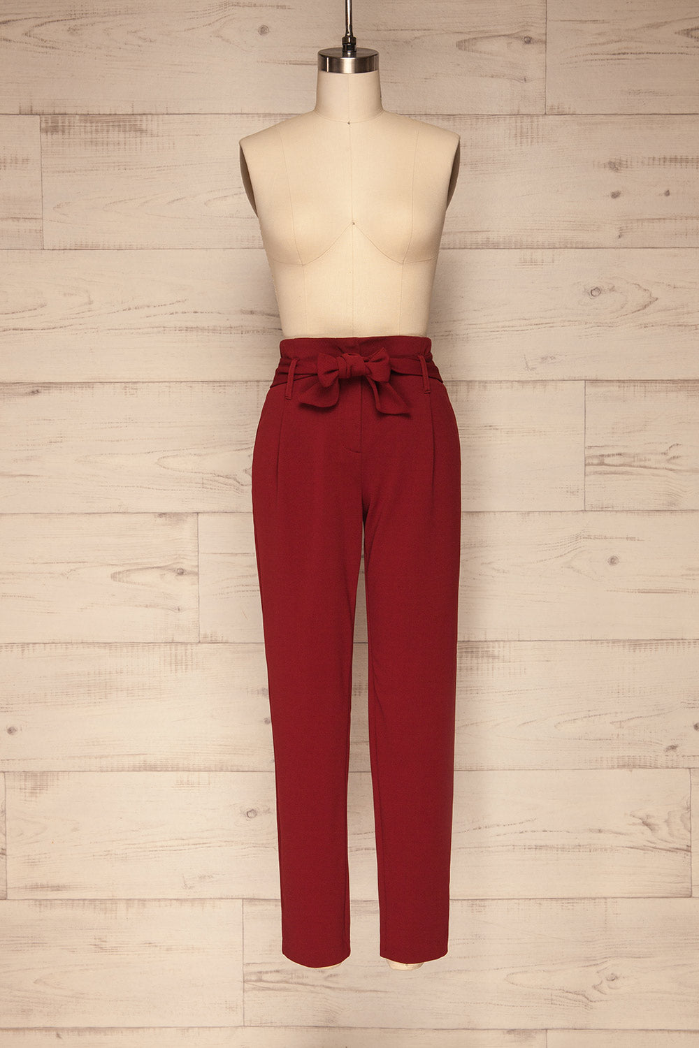 Forenza Burgundy High-Waisted Pleated Pants | La Petite Garçonne front view