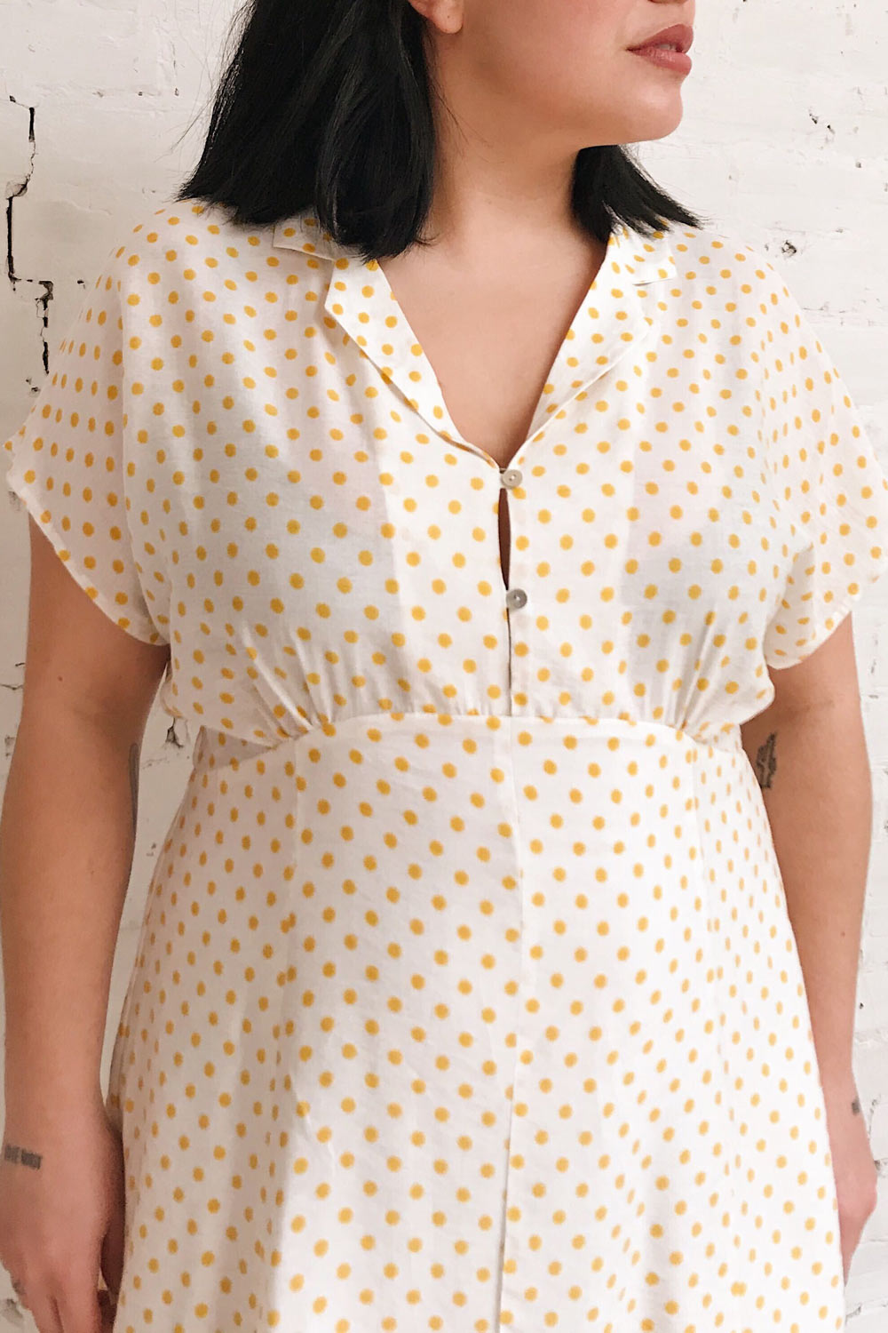 Frampol White Short Dress w/ Polka Dots | La petite garçonne on model