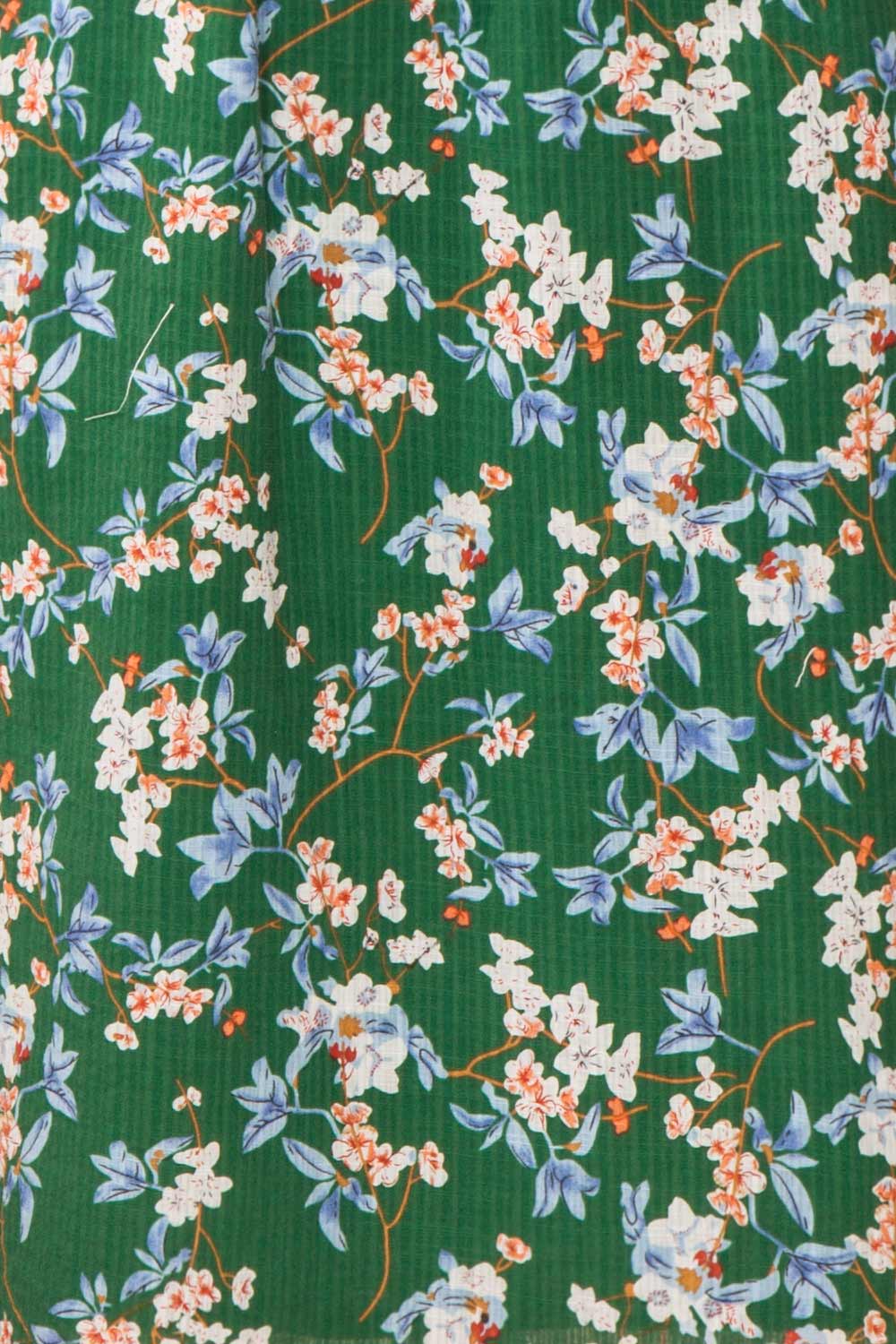 Frieda Green Floral Short Sleeve Midi Dress | Boutique 1861 fabric