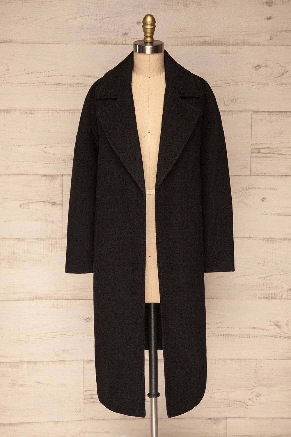 Gabrovo Black Felt Trench Coat w/ Pockets | La Petite Garçonne front view open