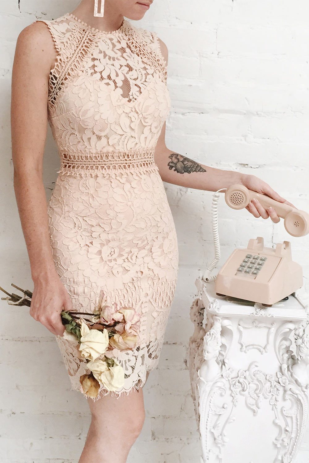 Gabryelli Blush Lace Fitted Cocktail Dress | Boutique 1861model