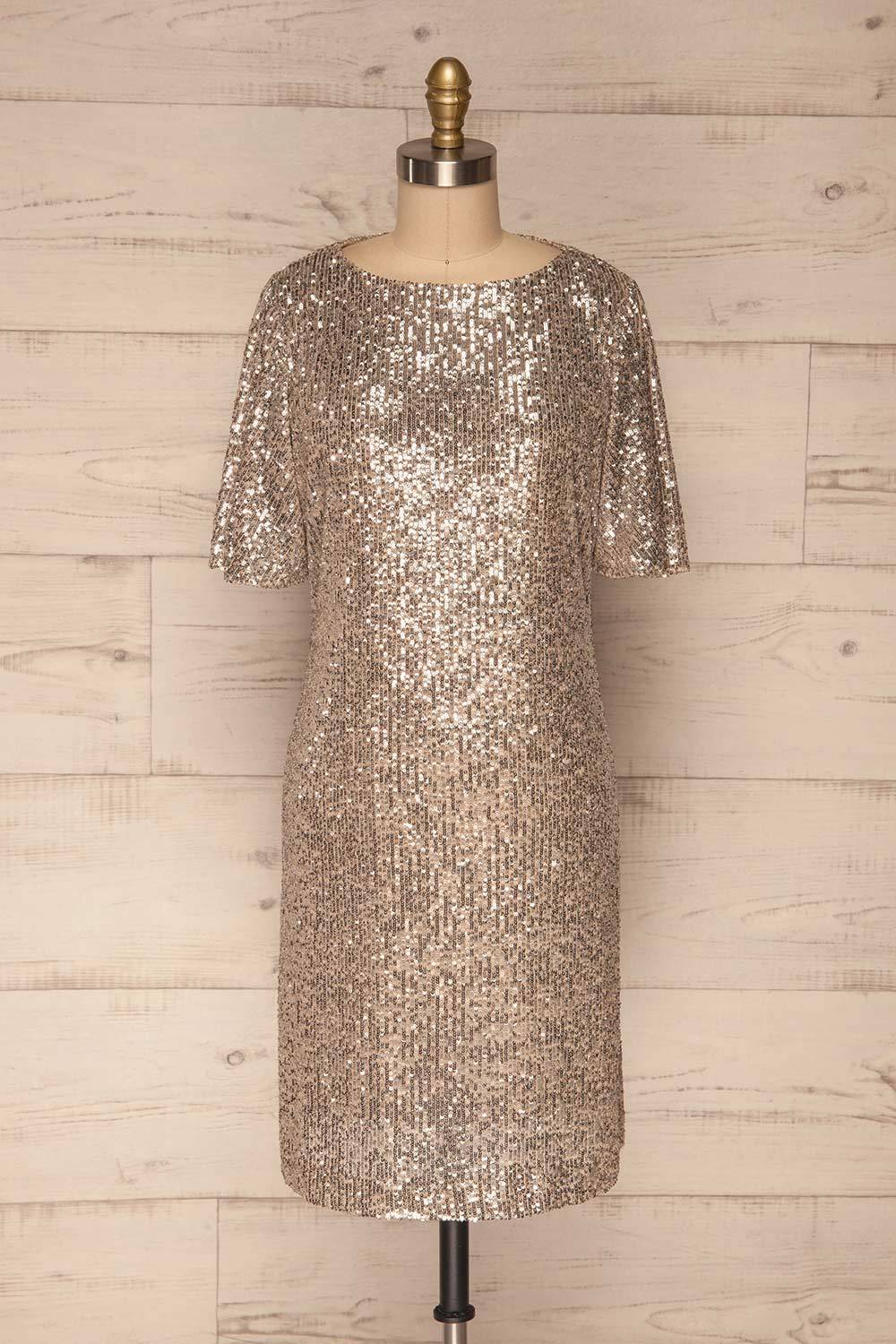 Gamze Argent Silver Sequin Short Shift Dress | La Petite Garçonne