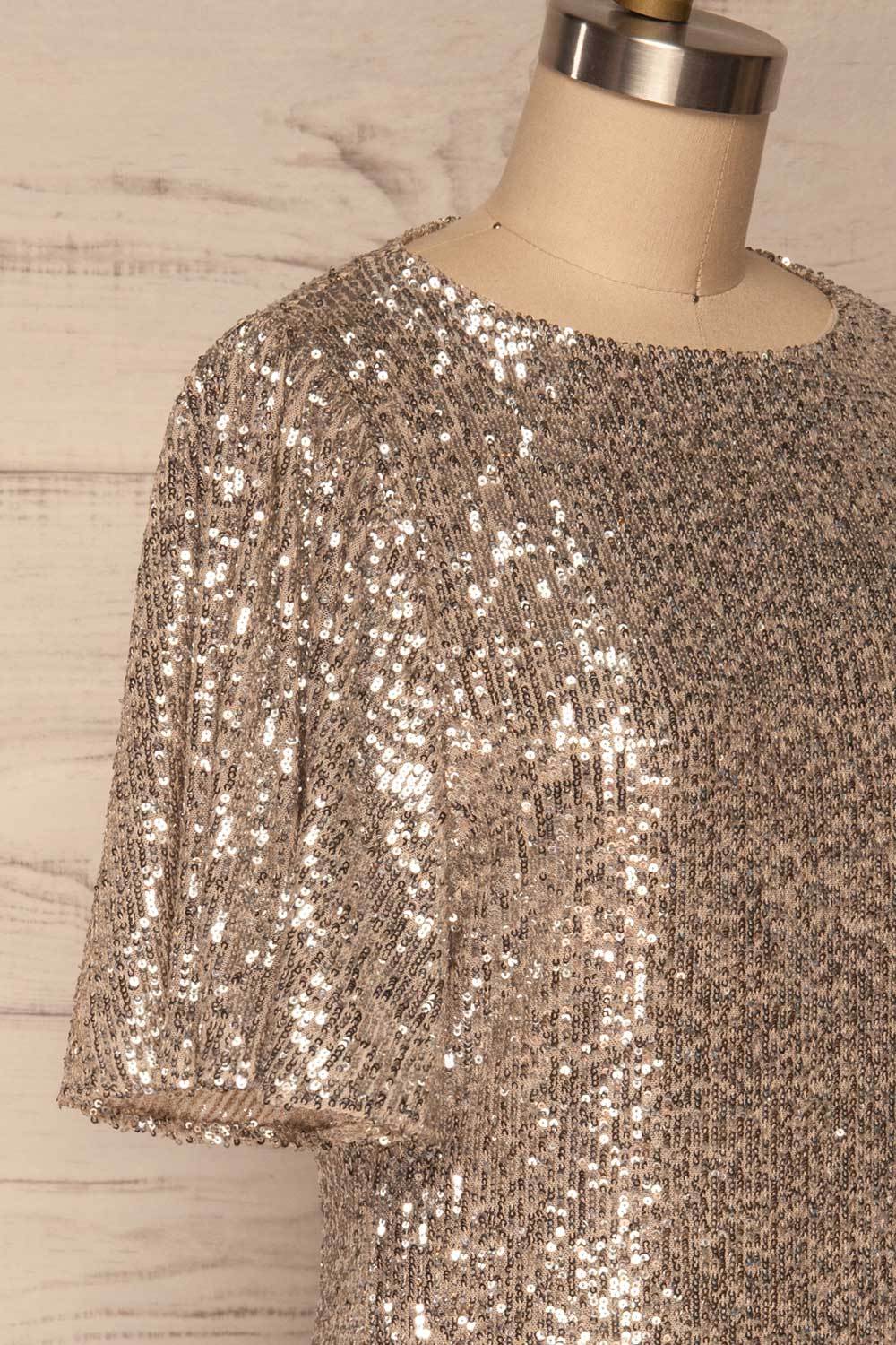 Gamze Argent Silver Sequin Short Shift Dress side close up | La Petite Garçonne