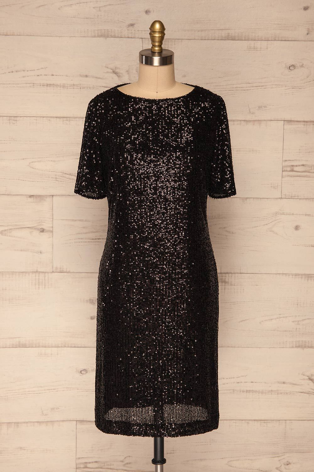 Gamze Noir Black Sequin Short Shift Dress | La Petite Garçonne