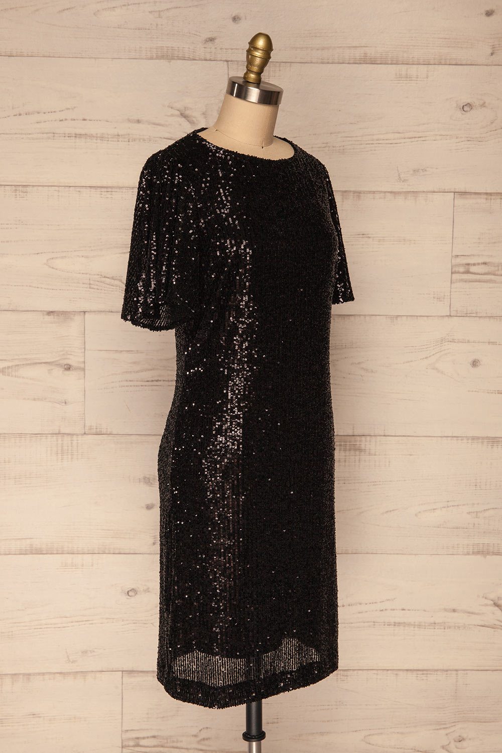 Gamze Noir Black Sequin Short Shift Dress side view | La Petite Garçonne