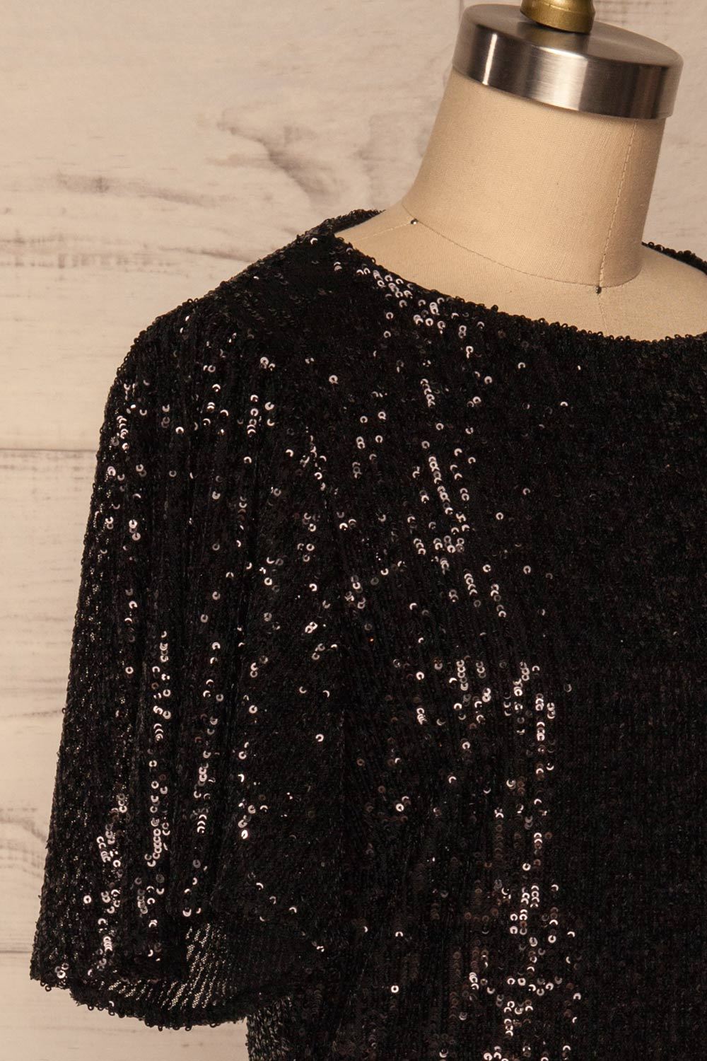 Gamze Noir Black Sequin Short Shift Dress side close up | La Petite Garçonne