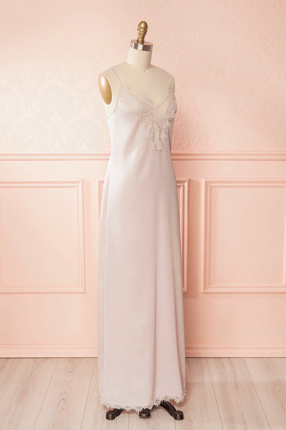 Garkan Champagne Beige Lace Details Maxi Slip Dress | Boudoir 1861