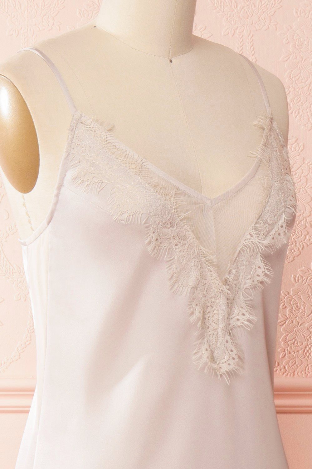 Garkan Champagne Beige Lace Details Maxi Slip Dress | Boudoir 1861