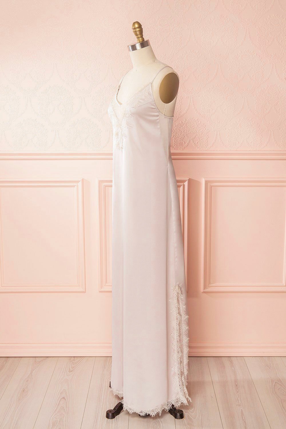 Garkan Champagne Beige Lace Details Maxi Slip Dress | Boudoir 1861