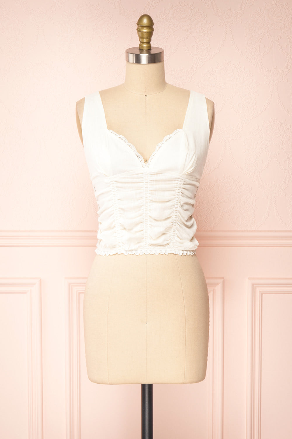 Gelsey White Pleated V-Neck Crop Top | Boutique 1861 front view