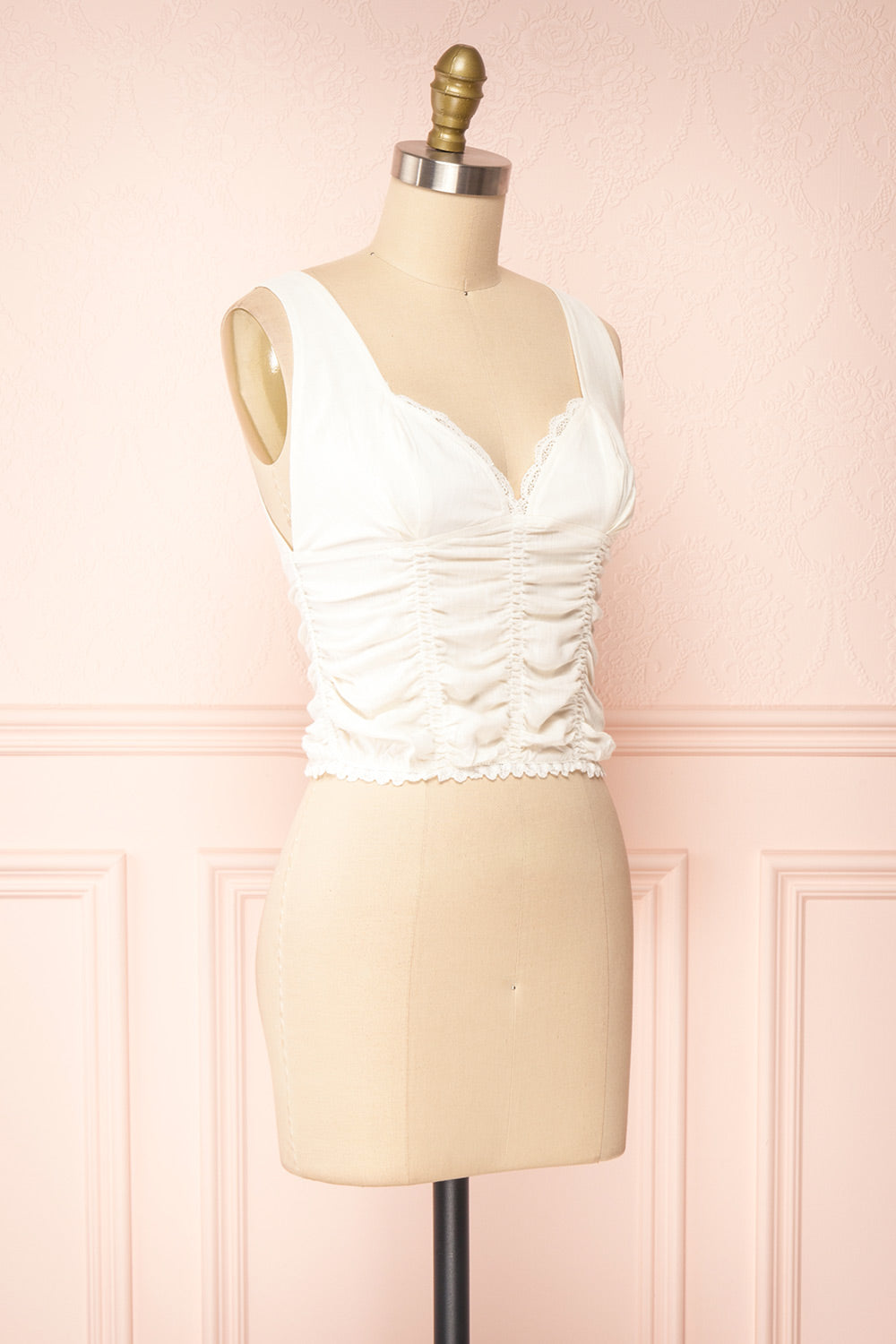 Gelsey White Pleated V-Neck Crop Top | Boutique 1861 side view