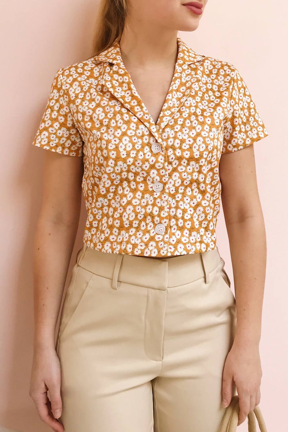 Gersimi Floral Button-up Crop Top | Boutique 1861 model close up