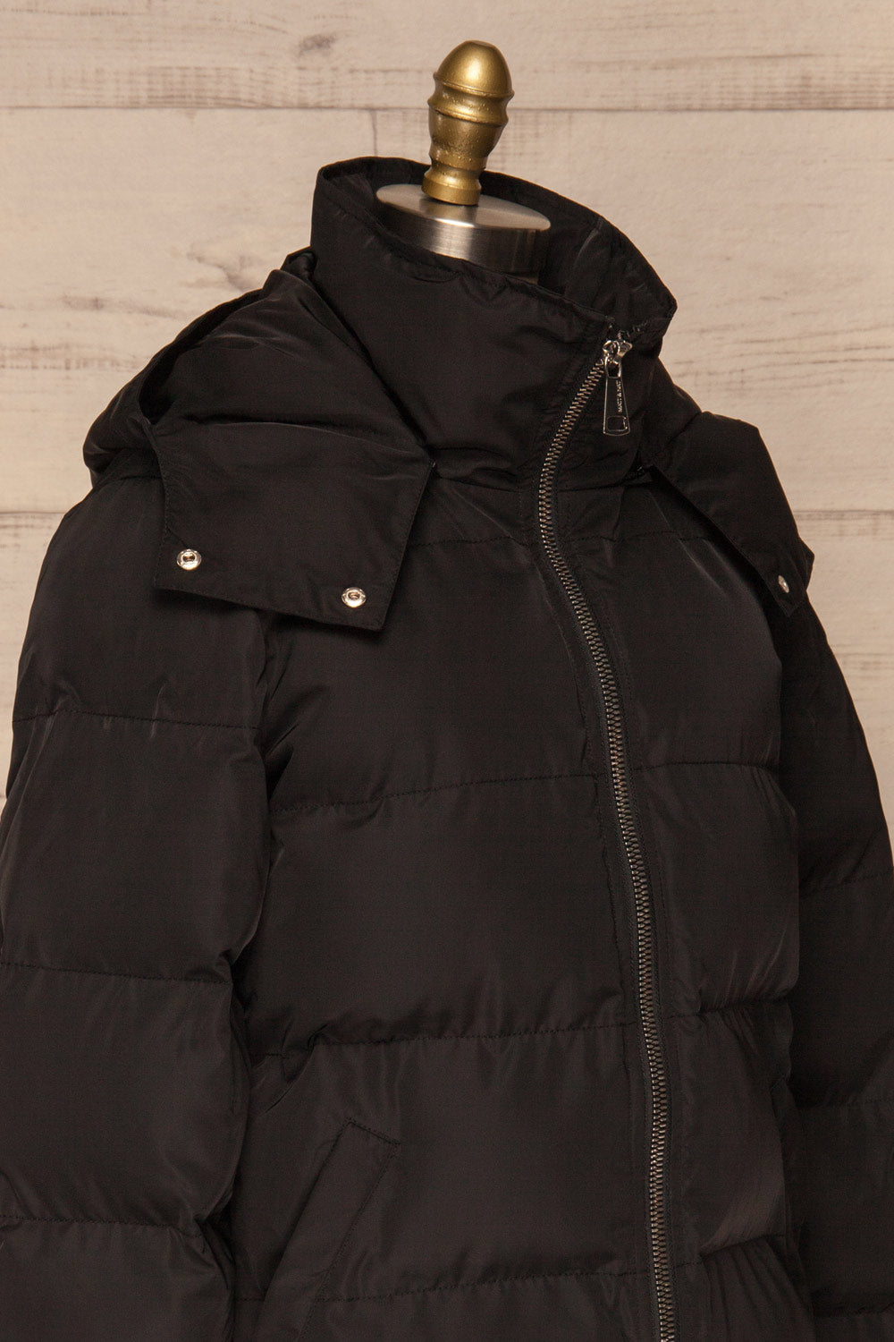 Giada Black Hooded Quilted Parka | La Petite Garçonne side close-up