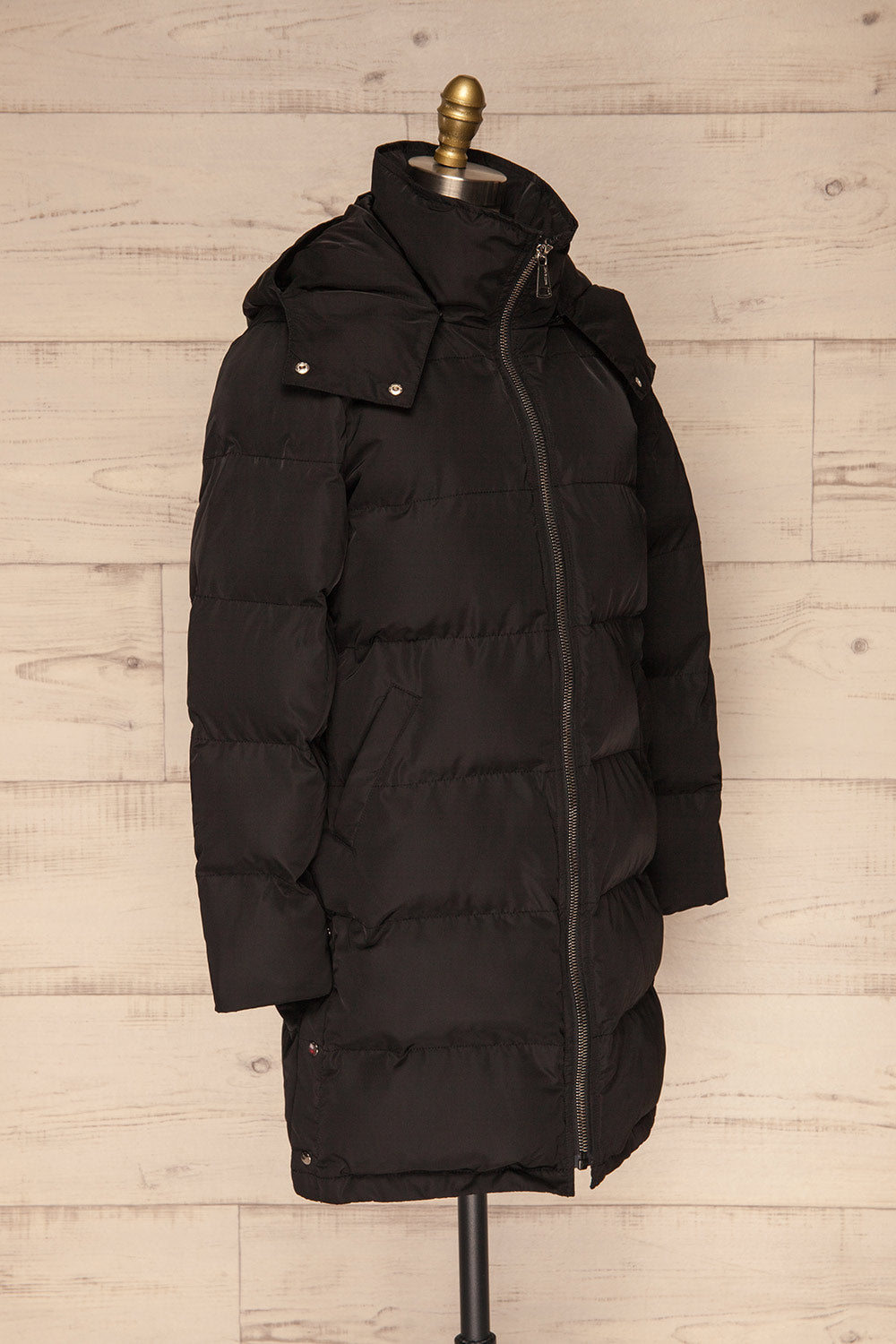 Giada Black Hooded Quilted Parka | La Petite Garçonne side view