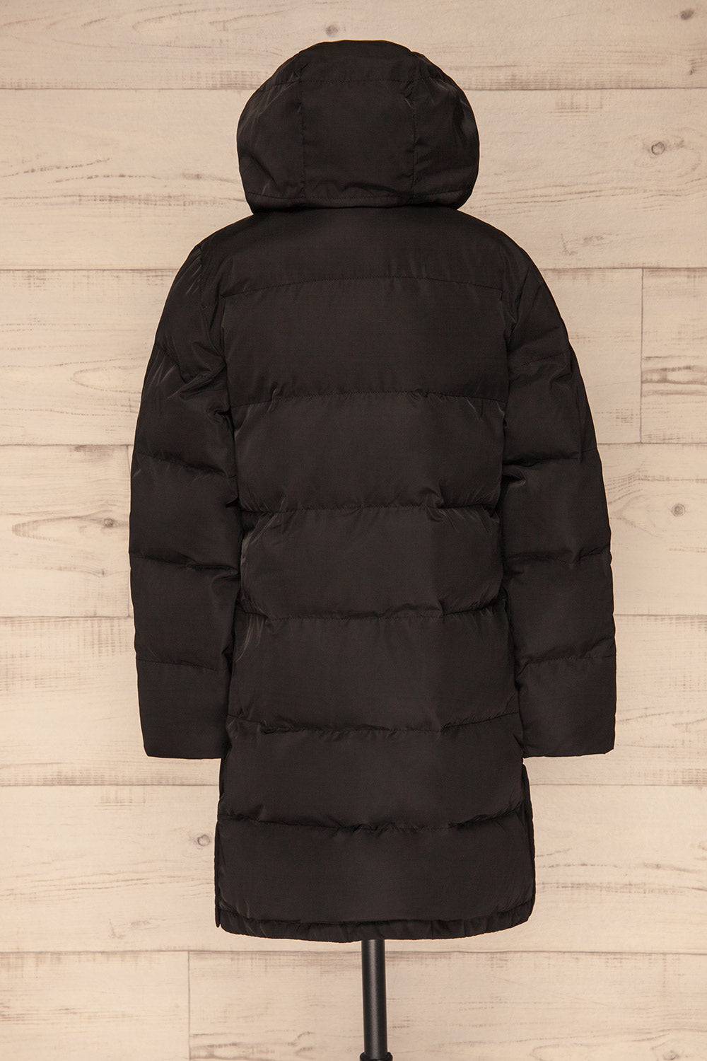 Giada Black Hooded Quilted Parka | La Petite Garçonne back view hood