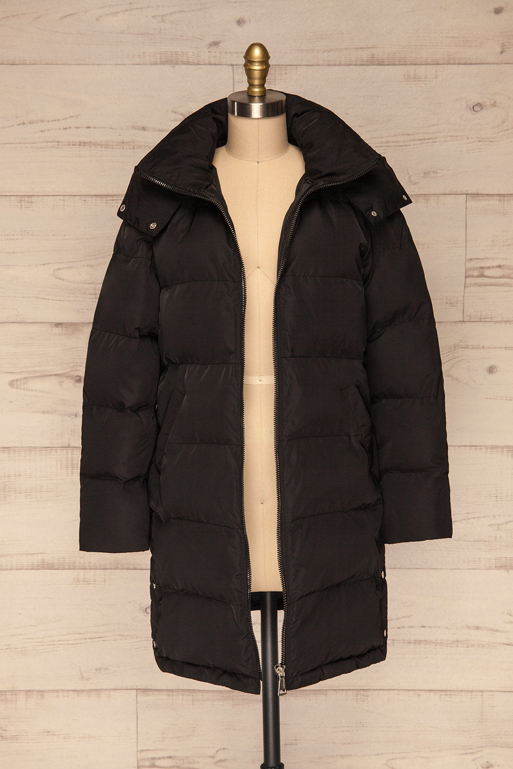 Giada Black Hooded Quilted Parka | La Petite Garçonne front view open