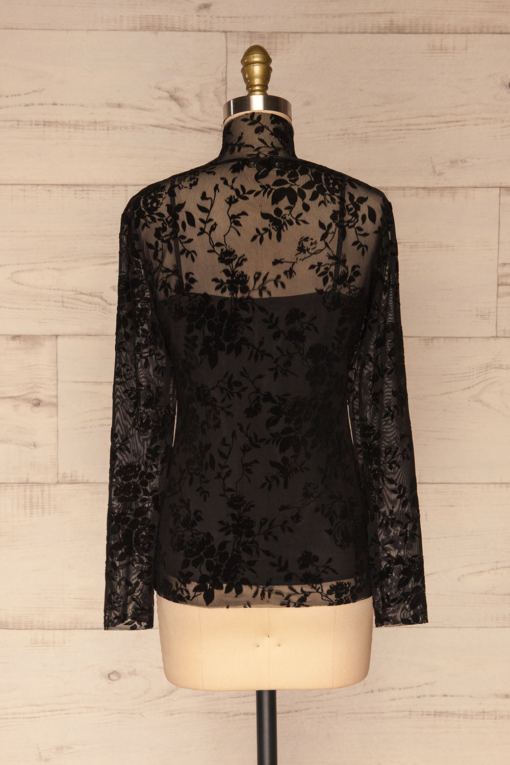 Gialousa Black Mesh Lace Long Sleeve Top | La petite garçonne back view