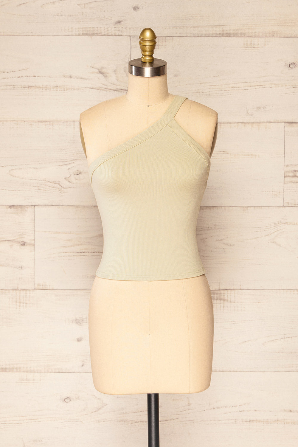 Giurgiu Sage Green Asymmetrical Ribbed Tank Top | La petite garçonne front view