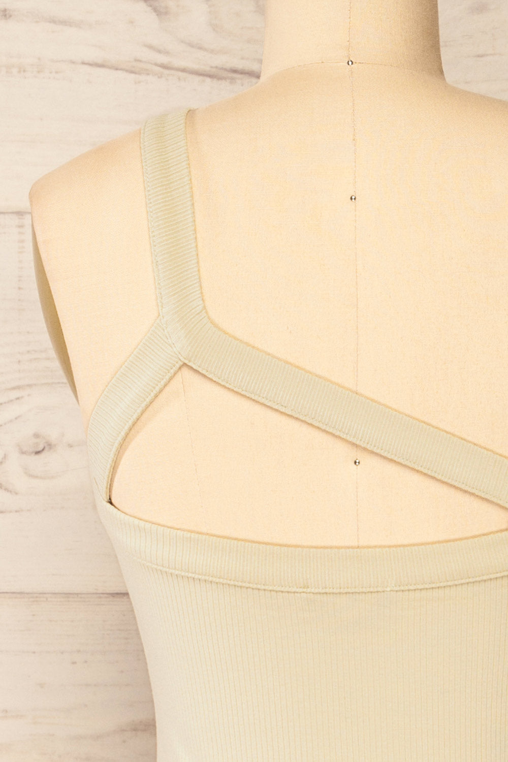 Giurgiu Sage Green Asymmetrical Ribbed Tank Top | La petite garçonne back close-up