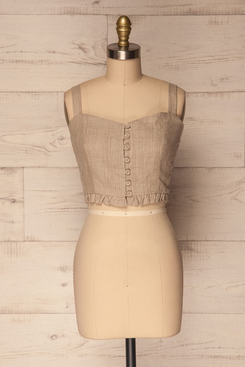 Gjovik Beige Striped Button-Up Crop Top | La Petite Garçonne 1