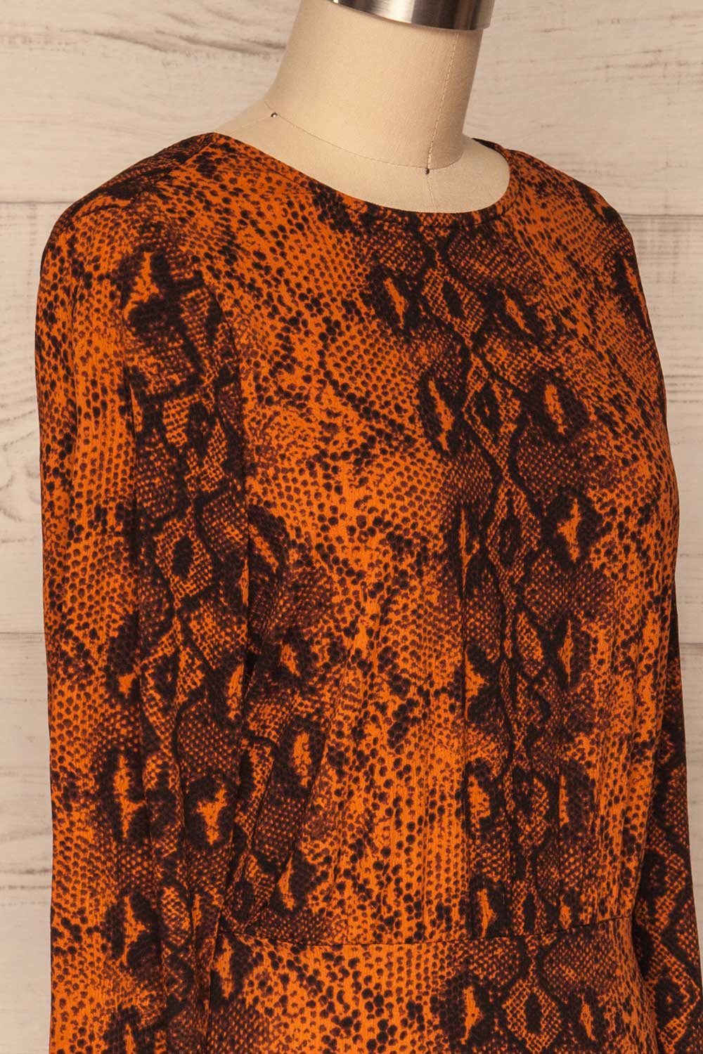 Gliwice Arancia Orange Snake Pattern Dress | SIDE CLOSE UP | La Petite Garçonne
