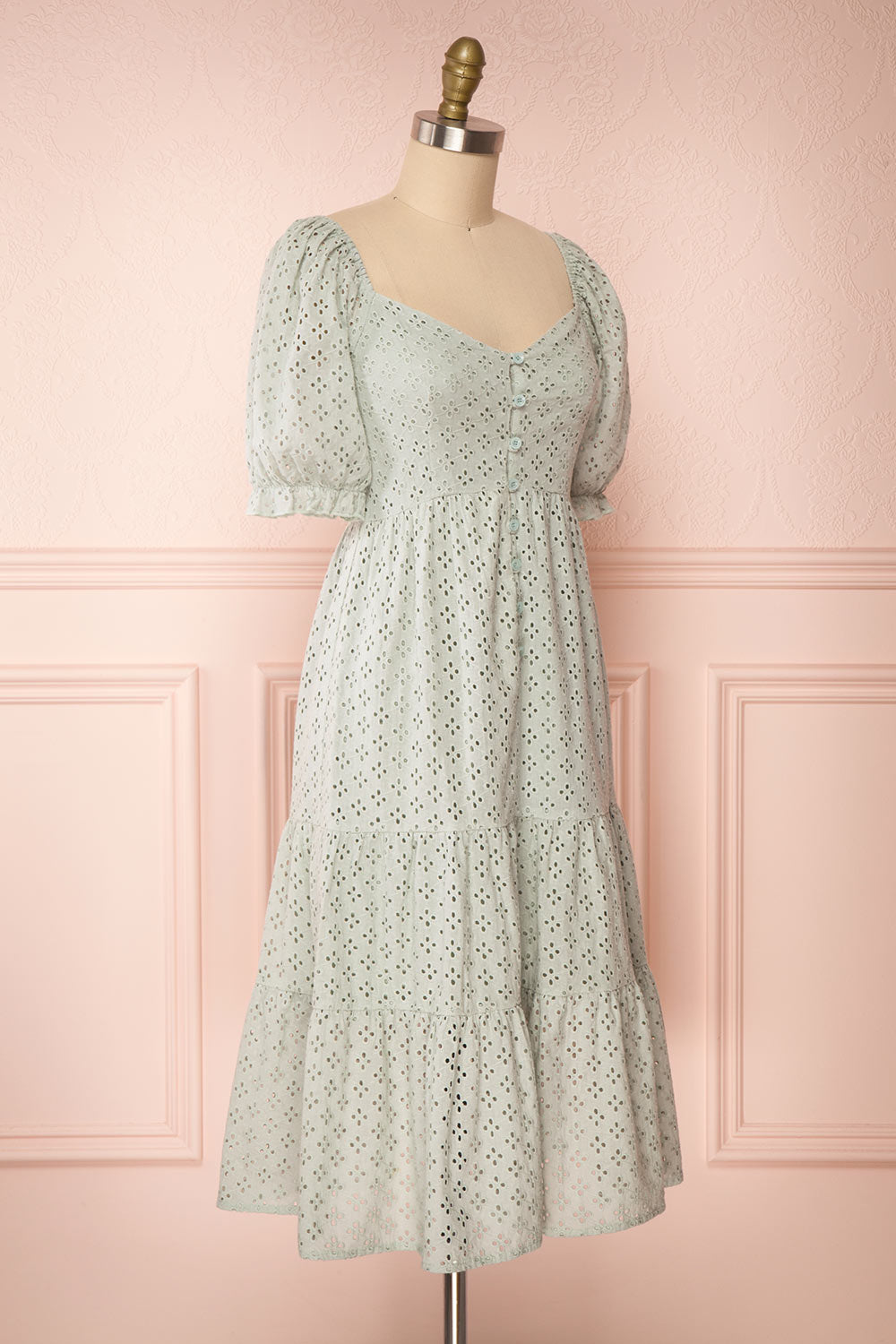 Gloria Mint Sage A-Line Openwork Midi Dress | Boutique 1861 side view