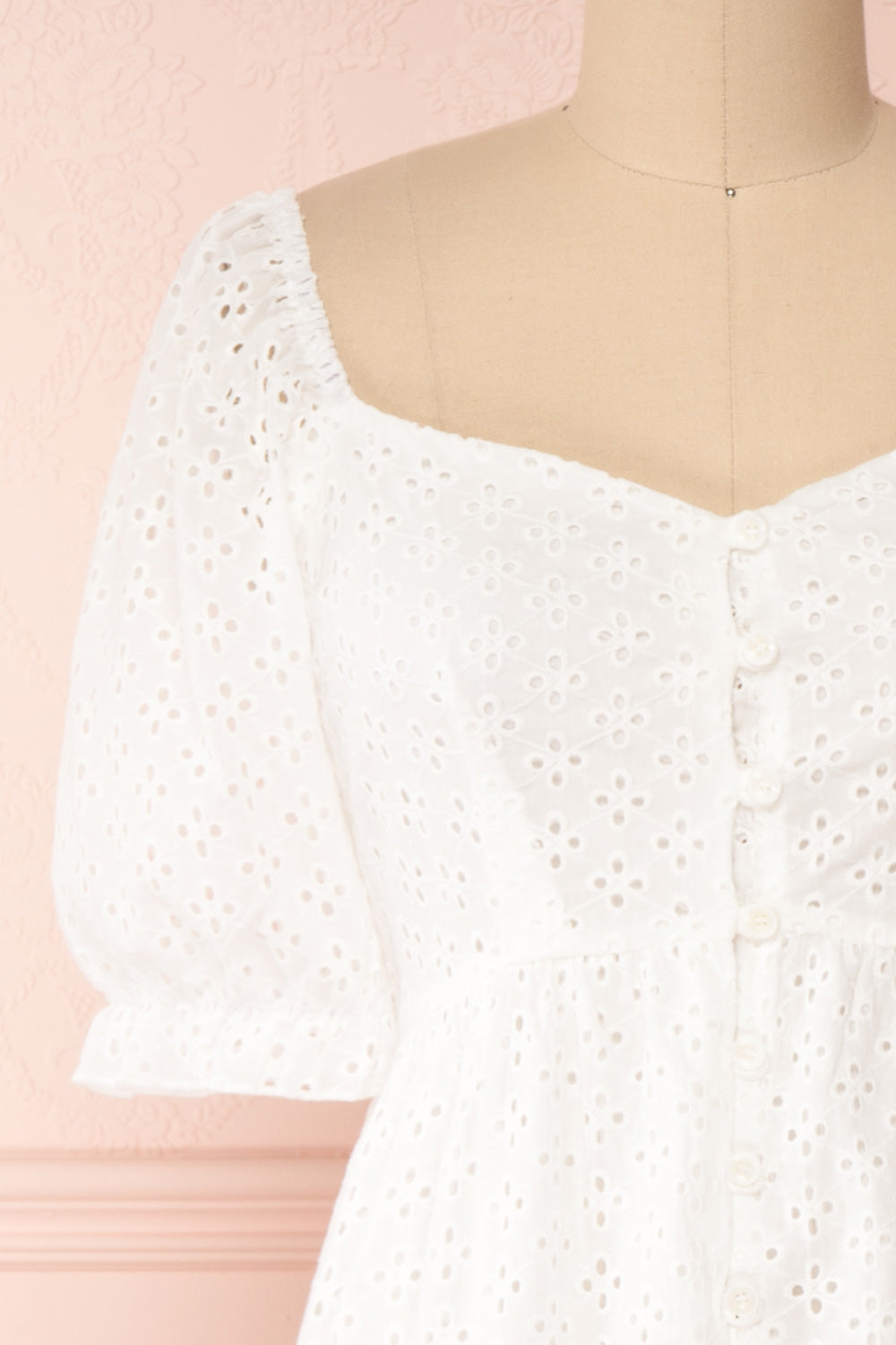 Gloria White A-Line Openwork Midi Dress | Boutique 1861 front close-up