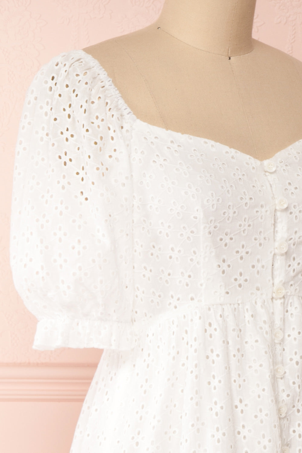 Gloria White A-Line Openwork Midi Dress | Boutique 1861 side close-up