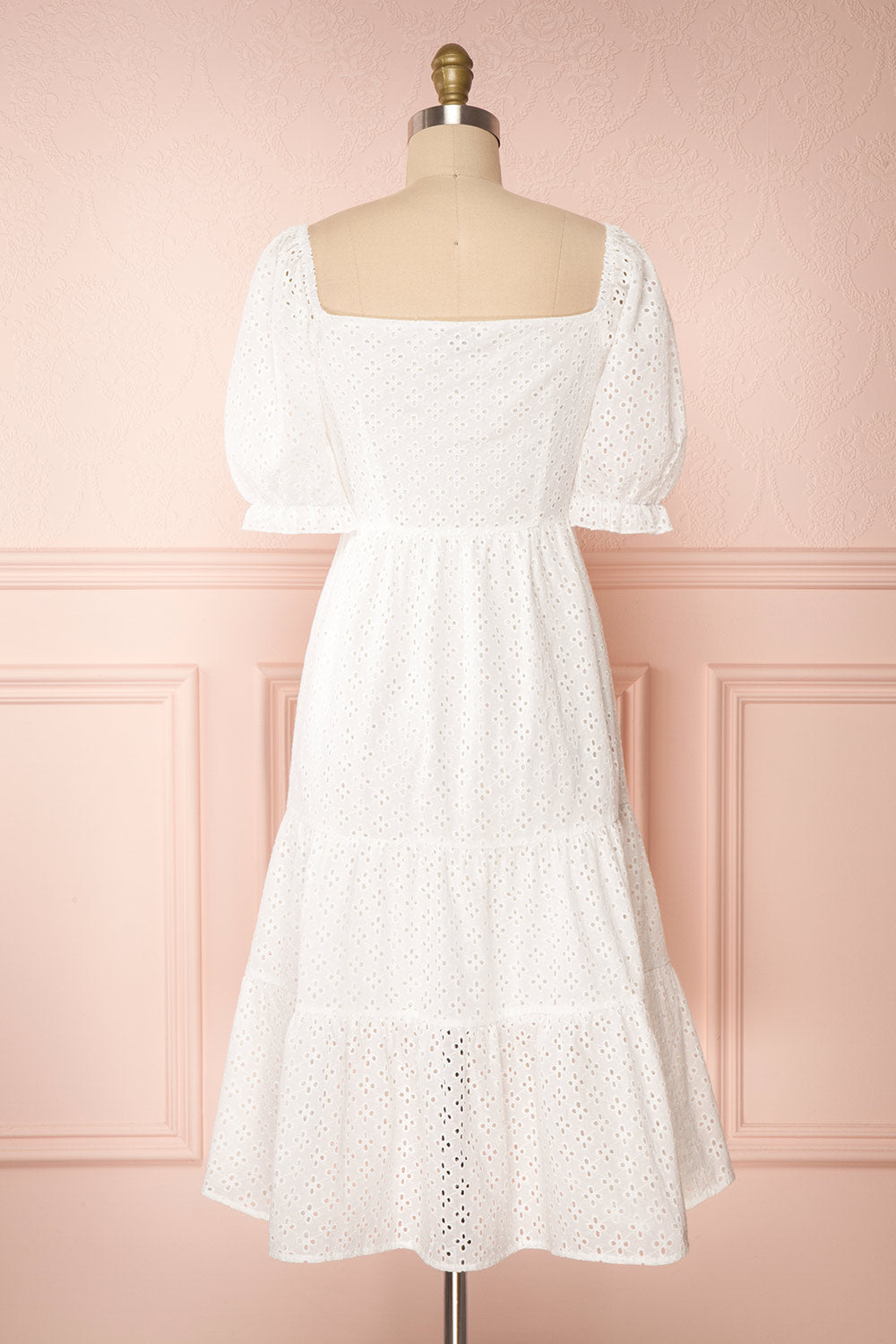 Gloria White A-Line Openwork Midi Dress | Boutique 1861 back view