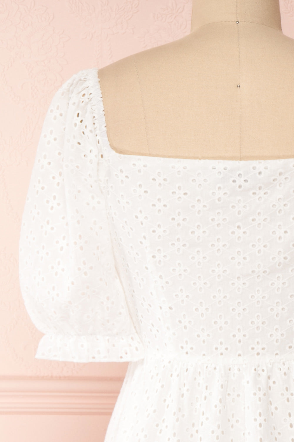 Gloria White A-Line Openwork Midi Dress | Boutique 1861 back close-up