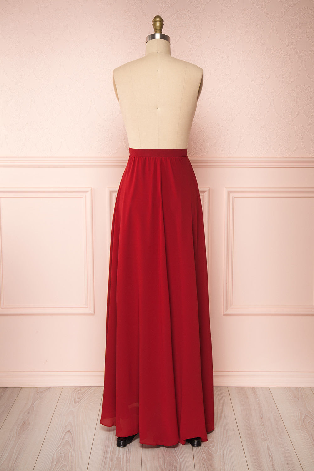 Glykeria Wine Burgundy Chiffon Maxi Skirt back view | Boutique 1861