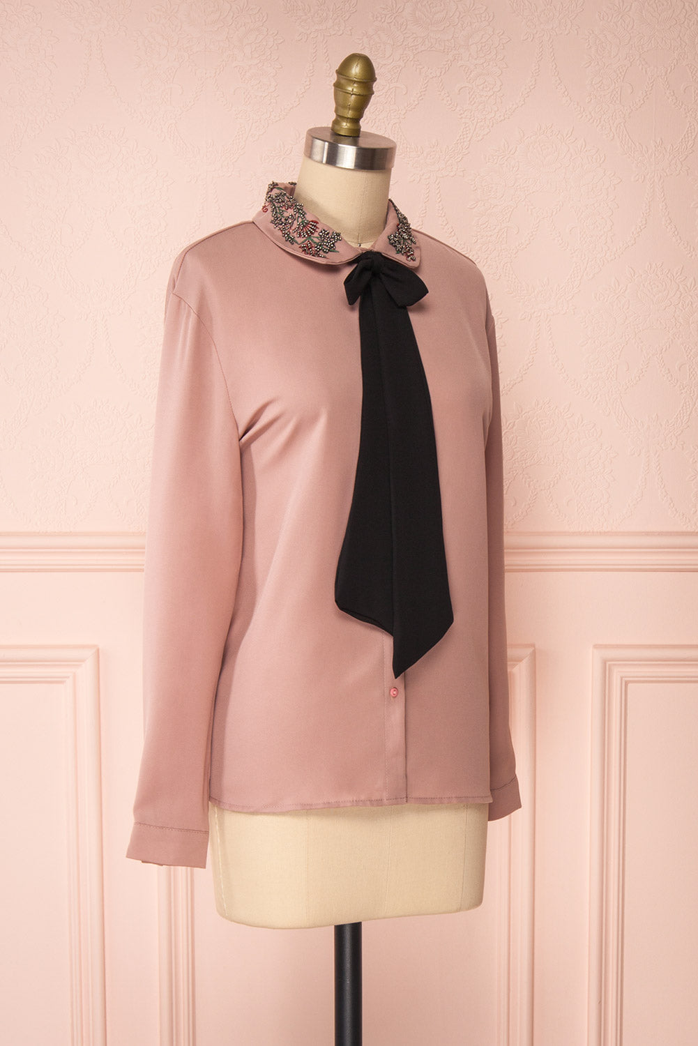 Godiva Nude Beige Tie Bow Neckline Blouse | Boutique 1861 side view