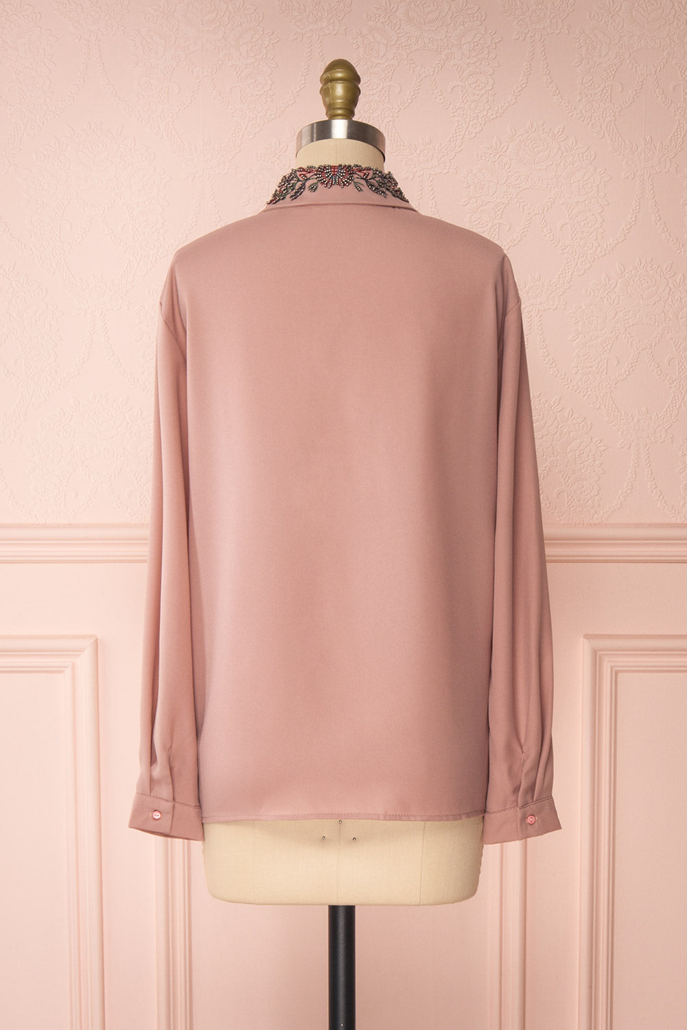 Godiva Nude Beige Tie Bow Neckline Blouse | Boutique 1861 back view