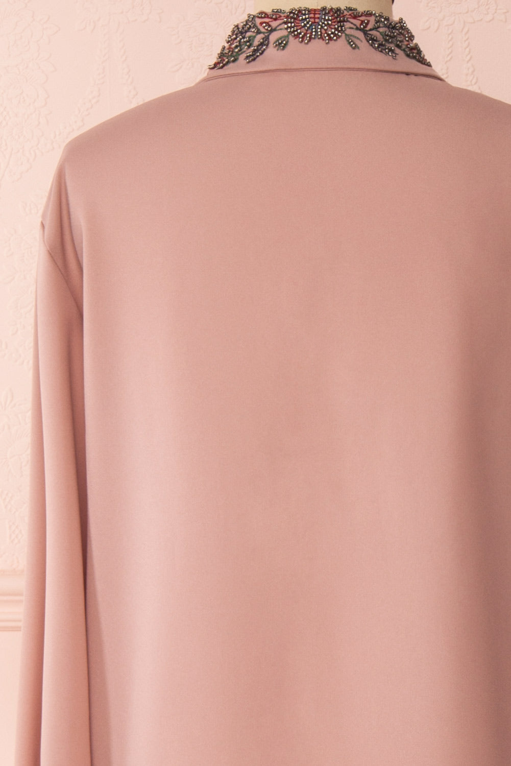 Godiva Nude Beige Tie Bow Neckline Blouse | Boutique 1861 back close-up