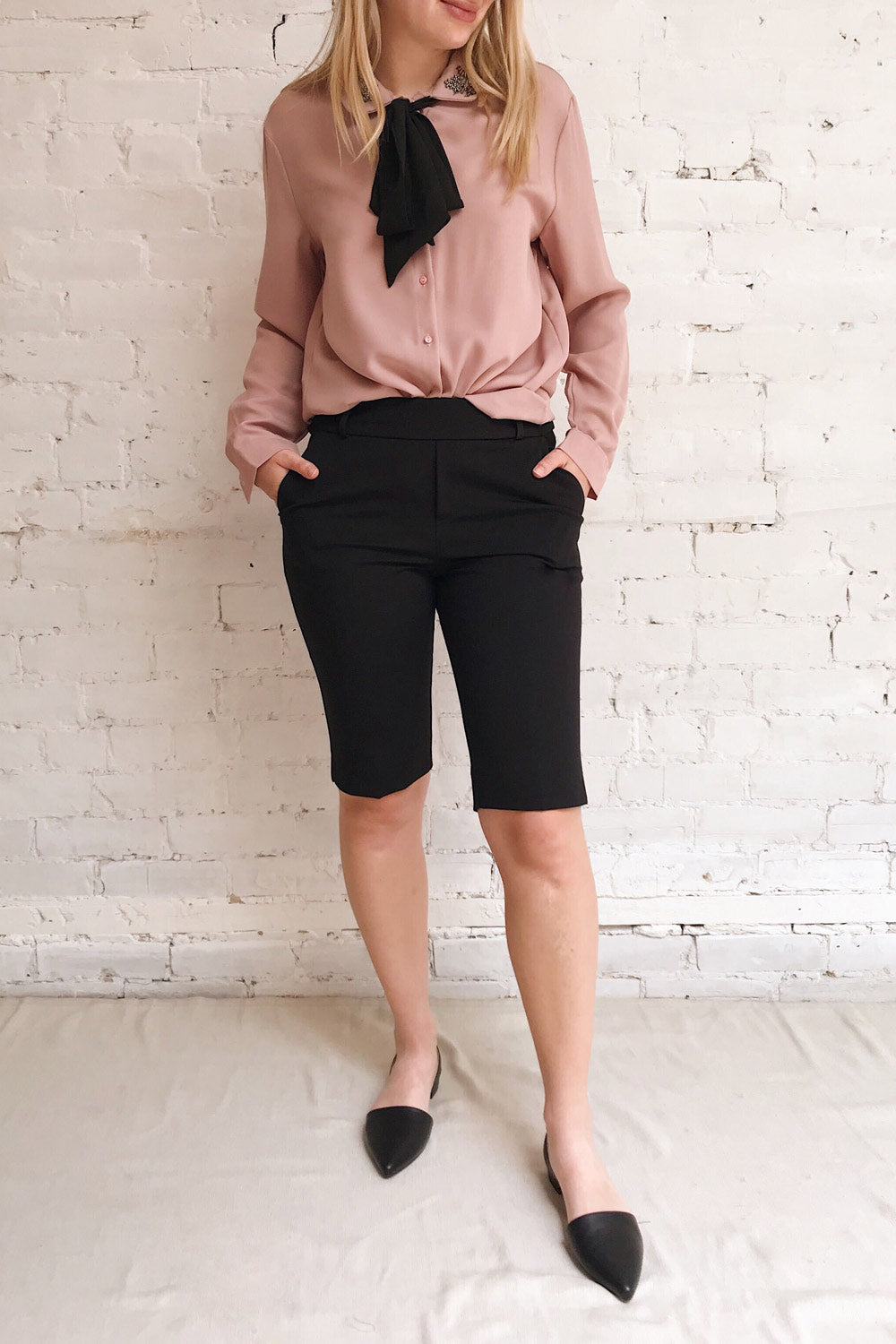 Godiva Nude Beige Tie Bow Neckline Blouse | Boutique 1861 model look