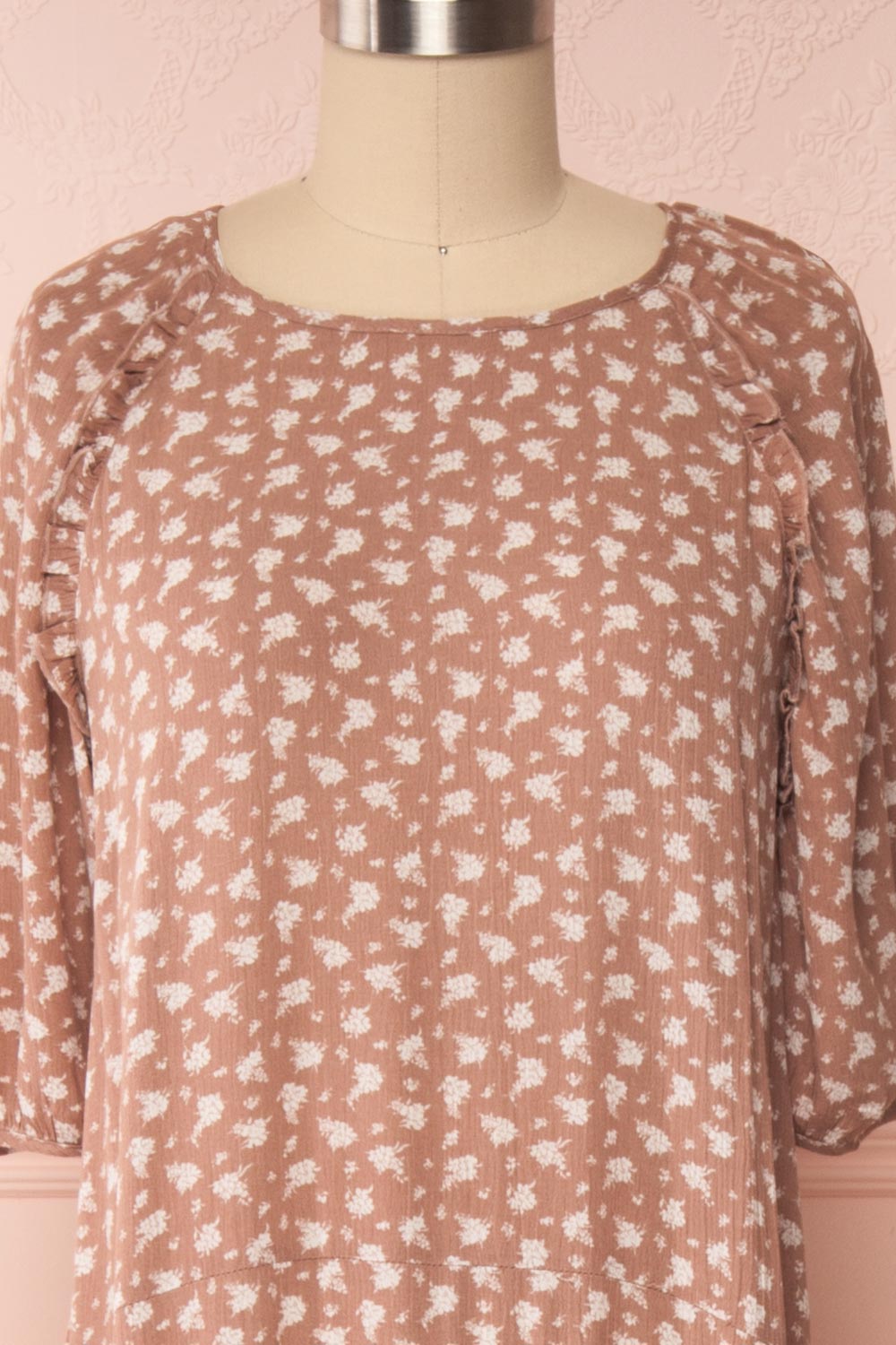 Goldyna Taupe Pink Printed Maxi Dress | Boutique 1861 front close up