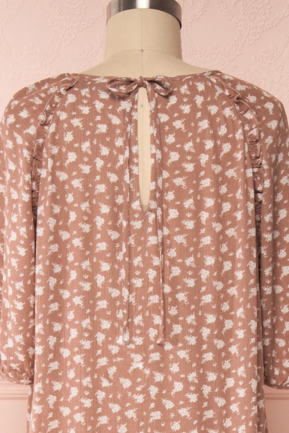 Goldyna Taupe Pink Printed Maxi Dress | Boutique 1861 back close up