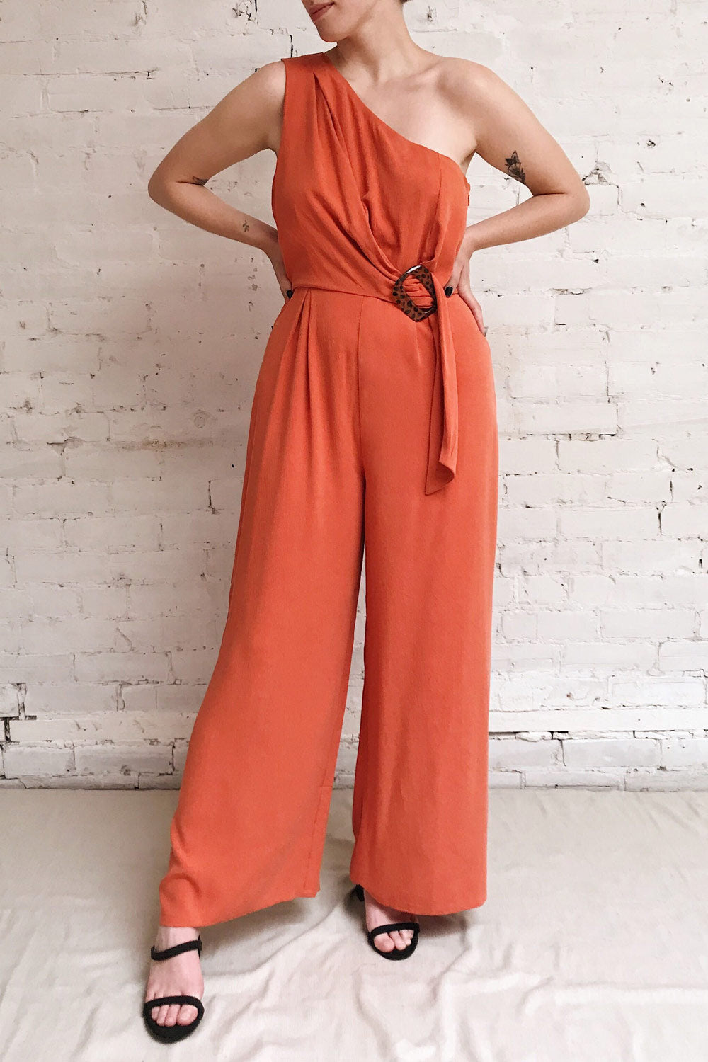 Golenlow Orange Wide Leg Jumpsuit | La petite garçonne model look