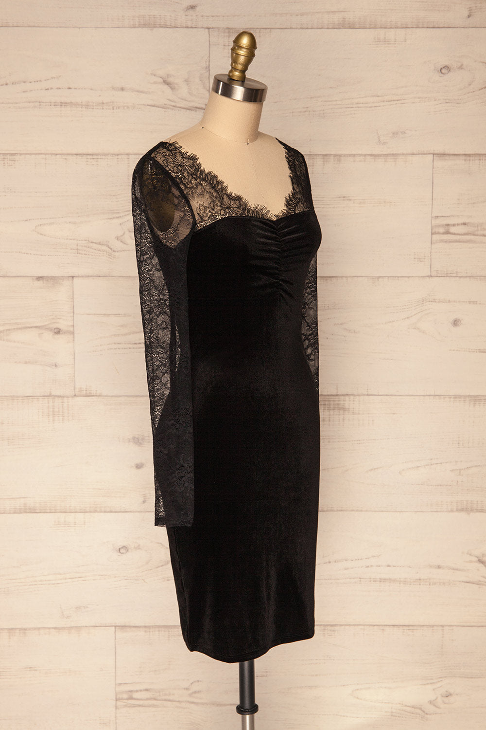 Gostynin Black Velvet Dress with Lace Sleeves side view | La Petite Garçonne